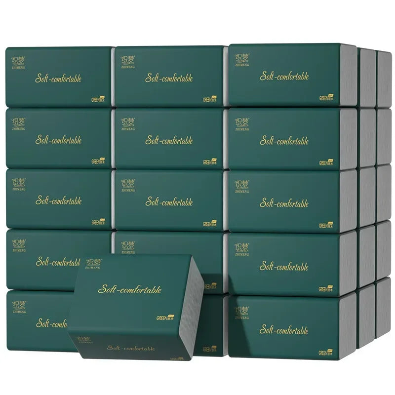 serviettes papier plis pâte bois virgine boîtes vert foncé imprimé doré soft comfortable moderne