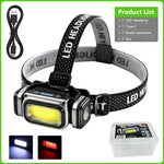 lampe frontale led rechargeable noire bande velcro boutons affichage led étanche travail camping