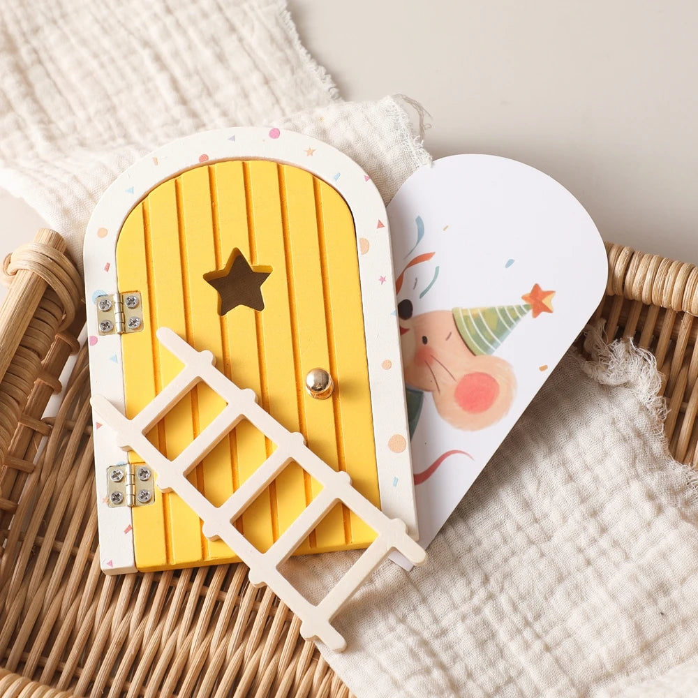 décoration murale porte miniature bois jaune rayures étoiles féerique adhésif boîte commémorative chambre bébé
