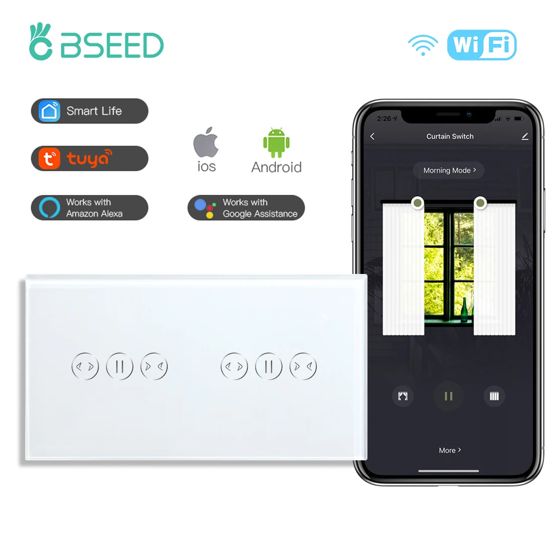 interrupteur wifi rideaux connecté app smart life tuya alexa google moderne minimaliste bluetooth