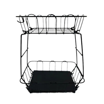 étagère fruits noir grille métallique moderne deux niveaux rangement verres poignée plateau