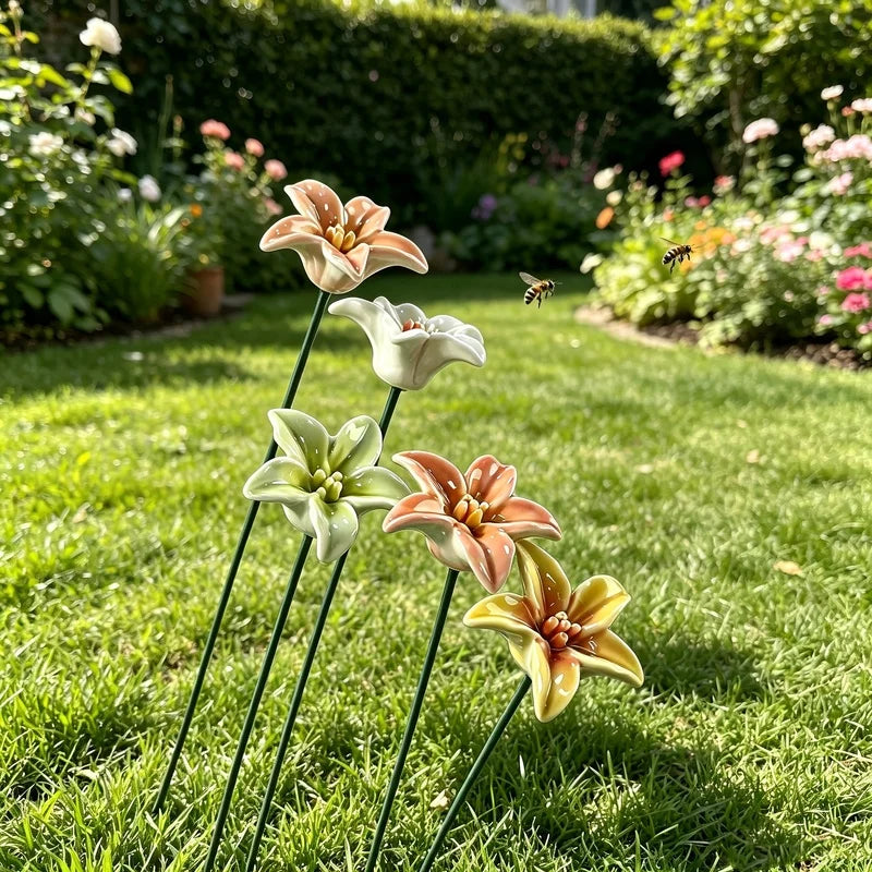 mangeoires eau céramique lys abeilles papillons couleurs aléatoires jardin decoration 5pcs