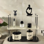 étagère deux niveaux transparente moderne pieds métalliques rangement parfum vaisselle décoratives multifonctionnelle salon