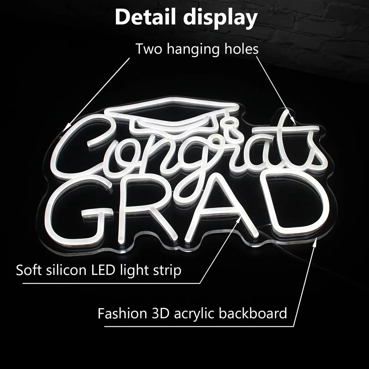 néon lumineux Congrats Grad moderne blanc inscription diplôme accessoire décoration USB powered