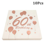 serviettes papier anniversaire rose pâle ballons chiffres étoiles effet métallique 30 40 50 60