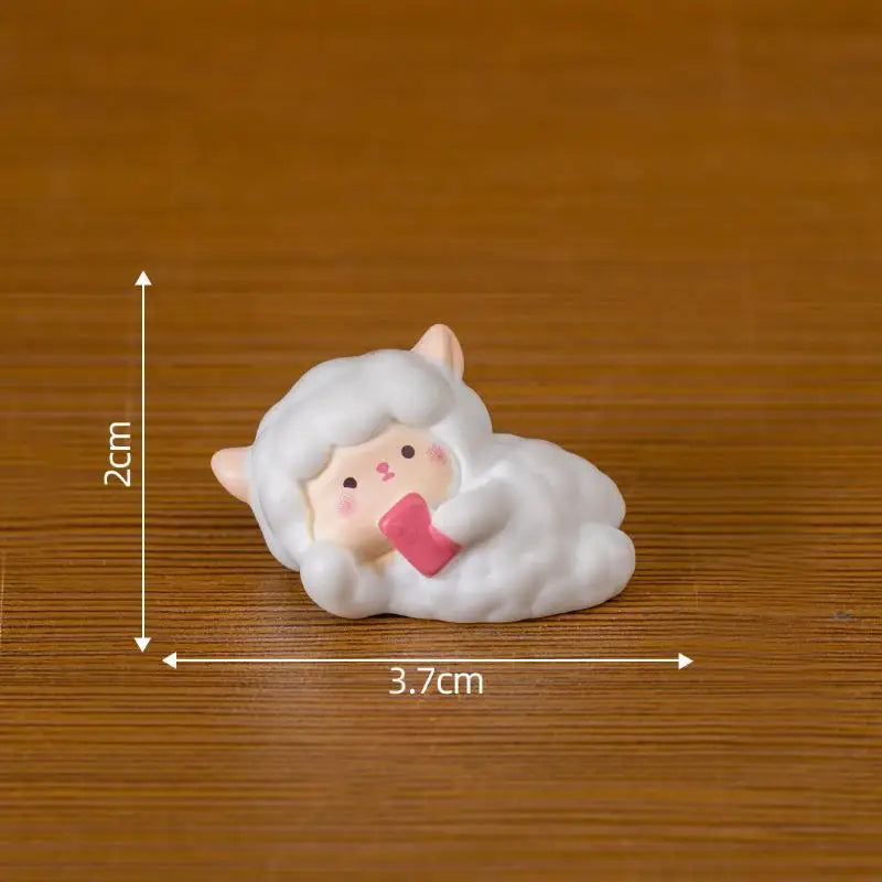 figurines mignonnes moutons résine couleurs variées visage souriant ruban cartoon