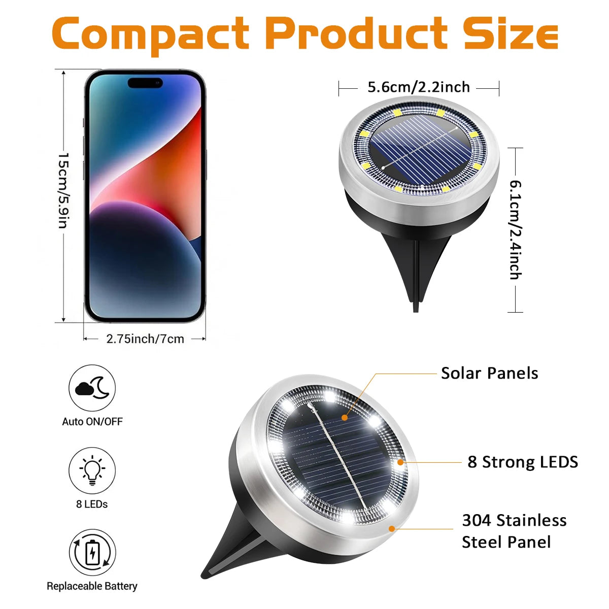lampe solaire led diodes ip65 étanche acier inoxydable spikes moderne jardin extérieur
