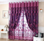 rideaux polonais floral translucides rose violet marron brodés chanvre romantiques salon chambre