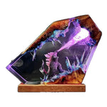 statues monstres résine violet bleu rouge noir texture bois cristaux artisanat base bois emballage
