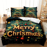 ensemble literie noël arbre noël boules étoiles merry christmas polyester brossé vert foncé rouge