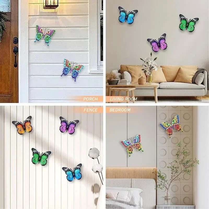 papillon décoratif orange vert bleu violet métal artisanal moderneextérieur jardin mur cloison