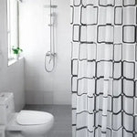 rideau douche géométrique semi transparent blanc noir gris moderne minimaliste métallique respectueux environnement