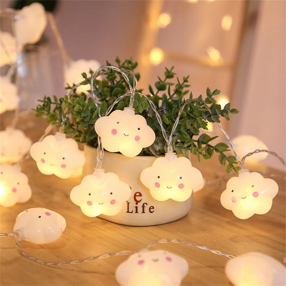 guirlande lumineuse nuages étoiles 20 led jaune rose bleu ambiance enfantin festive camping