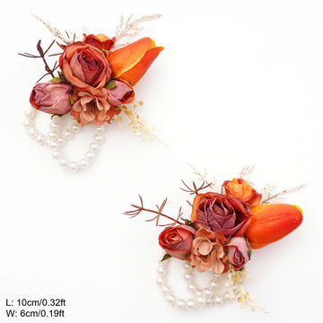 bouquet fleurs artificielles roses orange beige blanc feuilles séchées décoration mariage fête romantique