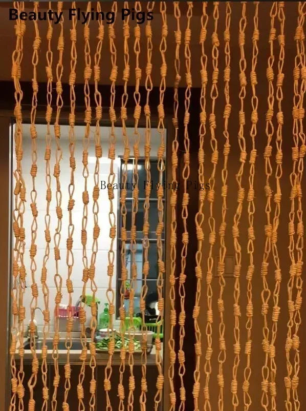 rideau décoratif bohème rideau séparation espace tissu paille motif cordes nouées beige clair marron