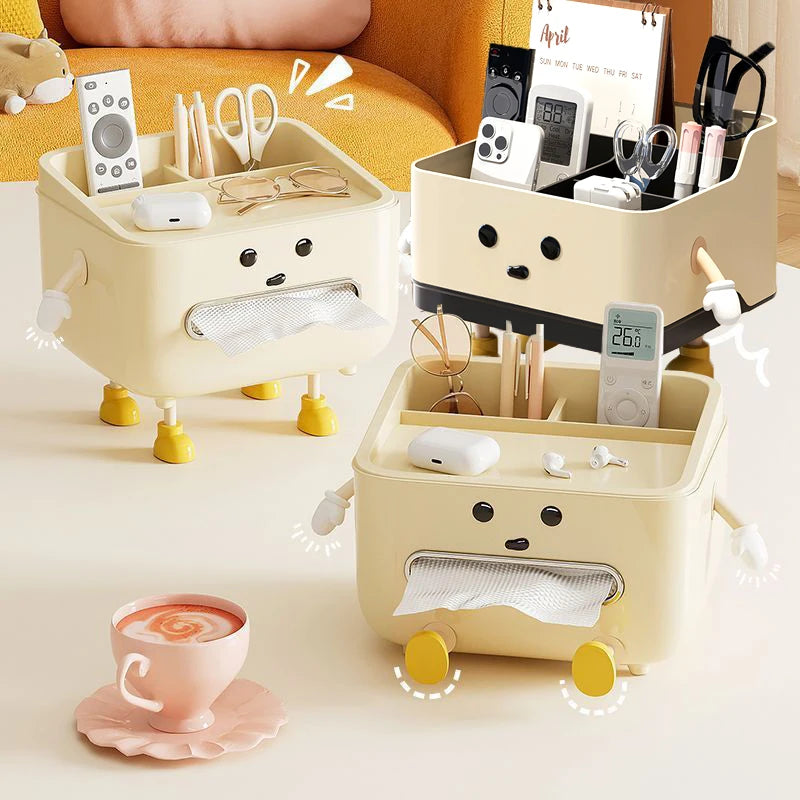 boîte rangement moderne beige poignées stylos calendrier couteaux clés télécommandes papier toilette