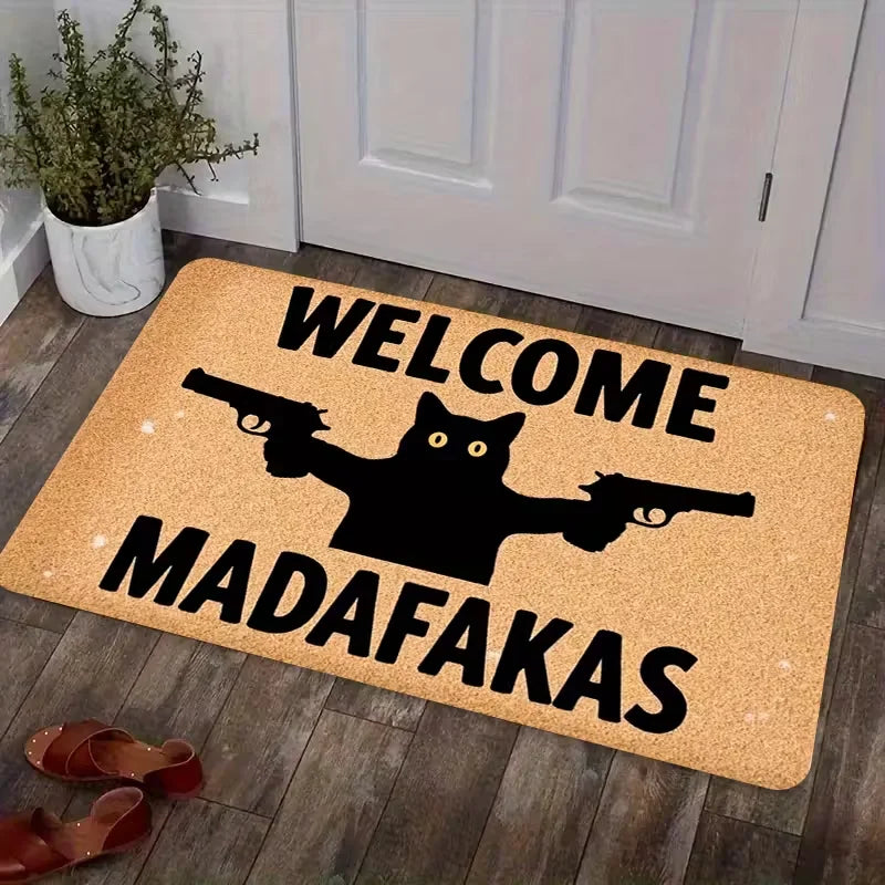 tapis d'entrée moderne chat noir antidérapant résistant décoloration 30x50cm 40x60cm
