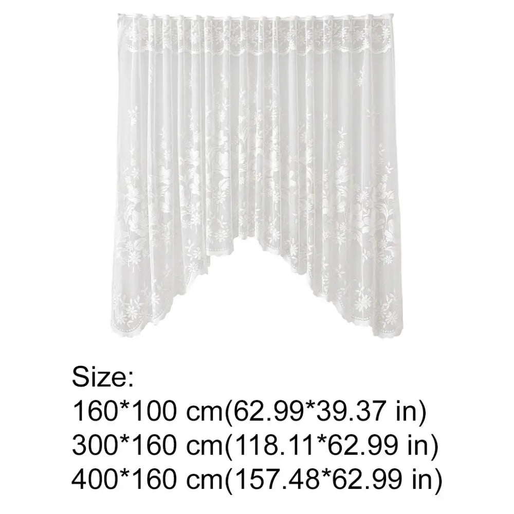 rideau floral dentelle polyester blanc translucide vintage champêtreextérieur fixe single panel