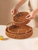 panier rotin marron tissage traditionnel rustique poignées vintage doily blanc snacks