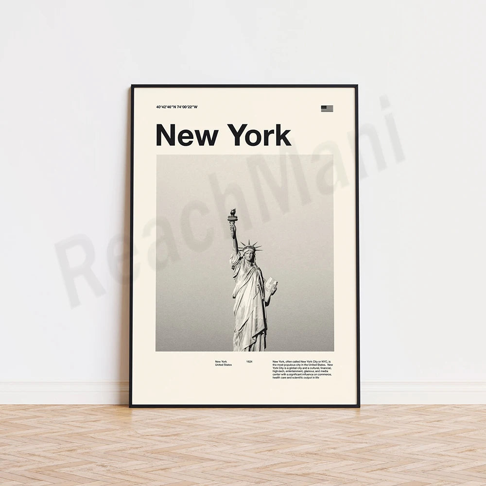 Affiche décorative illustrant la célèbre Statue de la Liberté, symbole emblématique de New York.