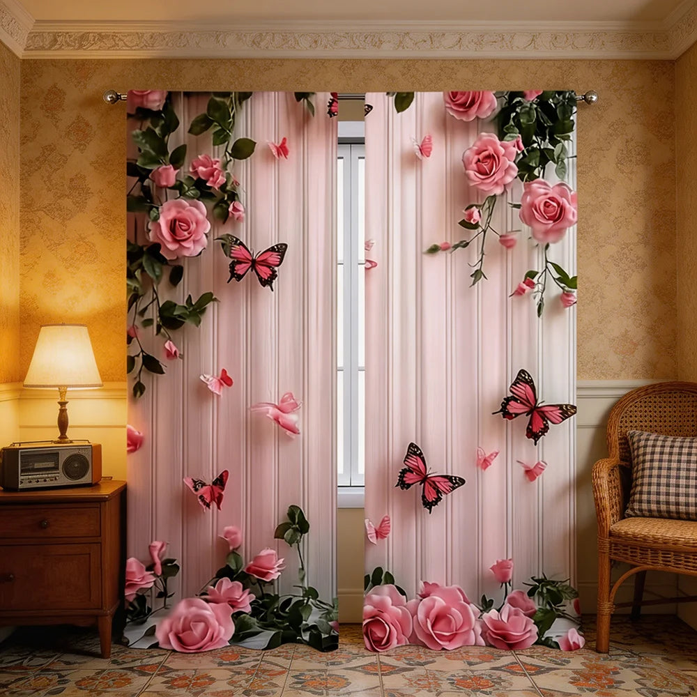 rideau rose clair papillons moderne résistant l'eau 100% polyester 60x150cm