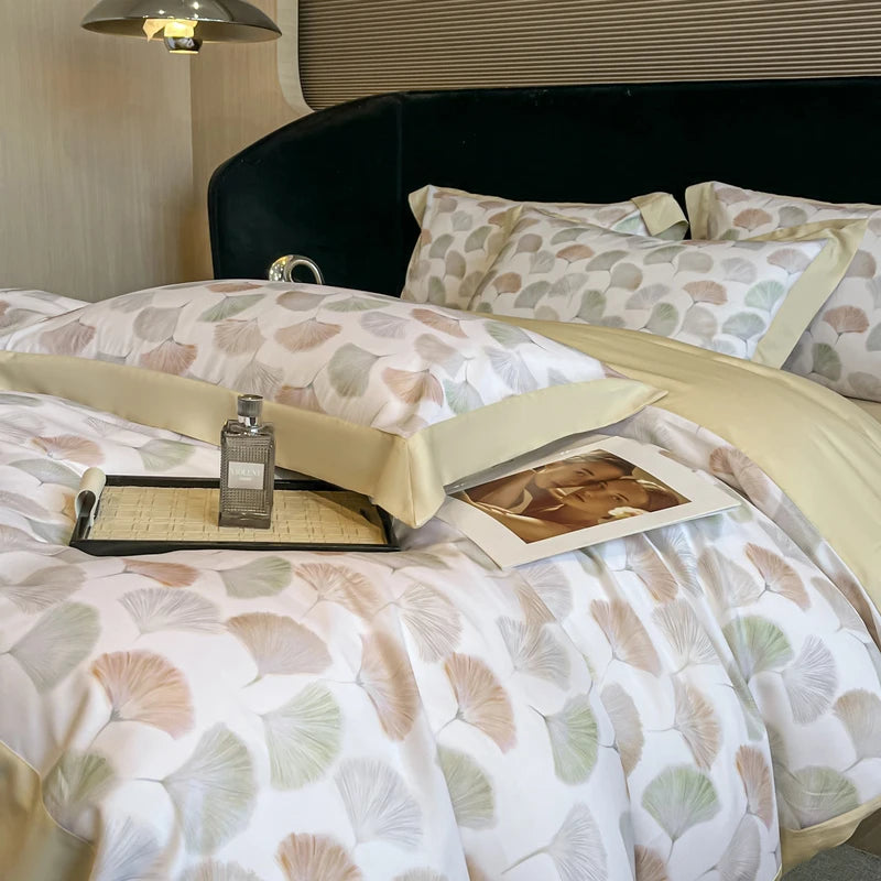 ensemble literie fleurs gris blanc housse couette drap taies oreiller lyocell eucalyptus doux