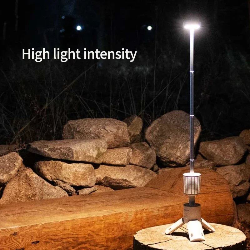 lampe solaire portable led vert blanc télescopique rechargeable trépied base magnétique camping randonnée aventure