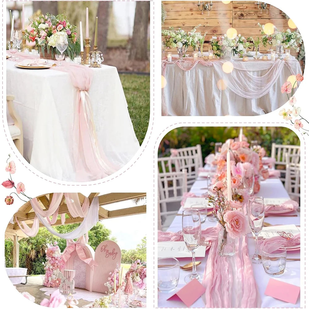 ruban table rose clair ondulé décoration table mariage festif maison