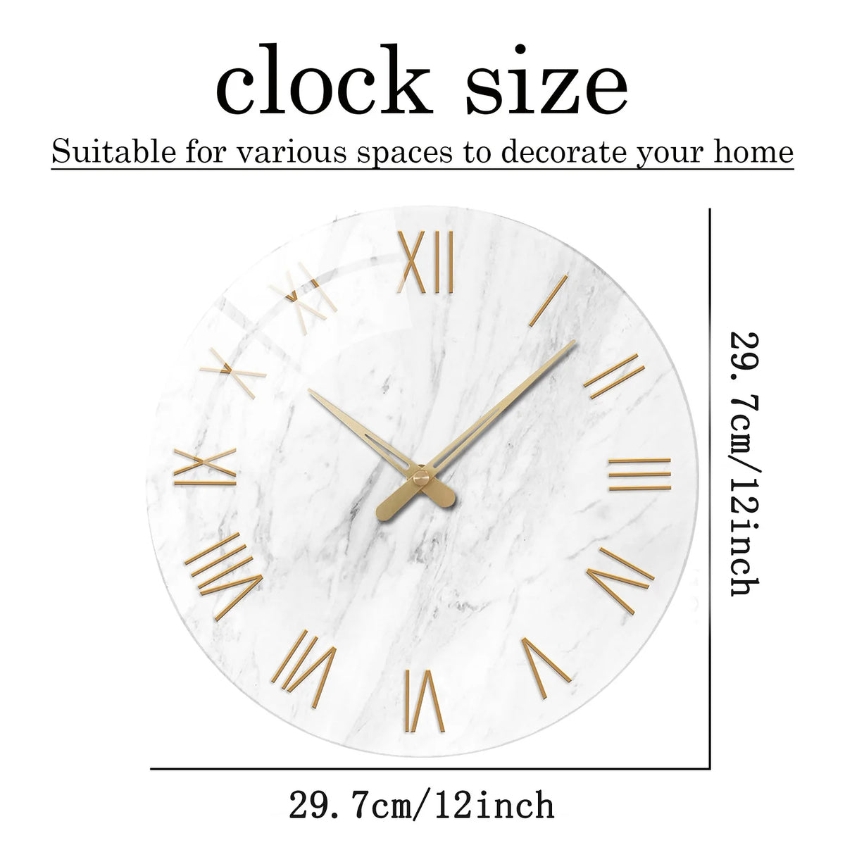 horloge murale moderne marbre blanc aiguille quartz 12 pouces adhésif salon