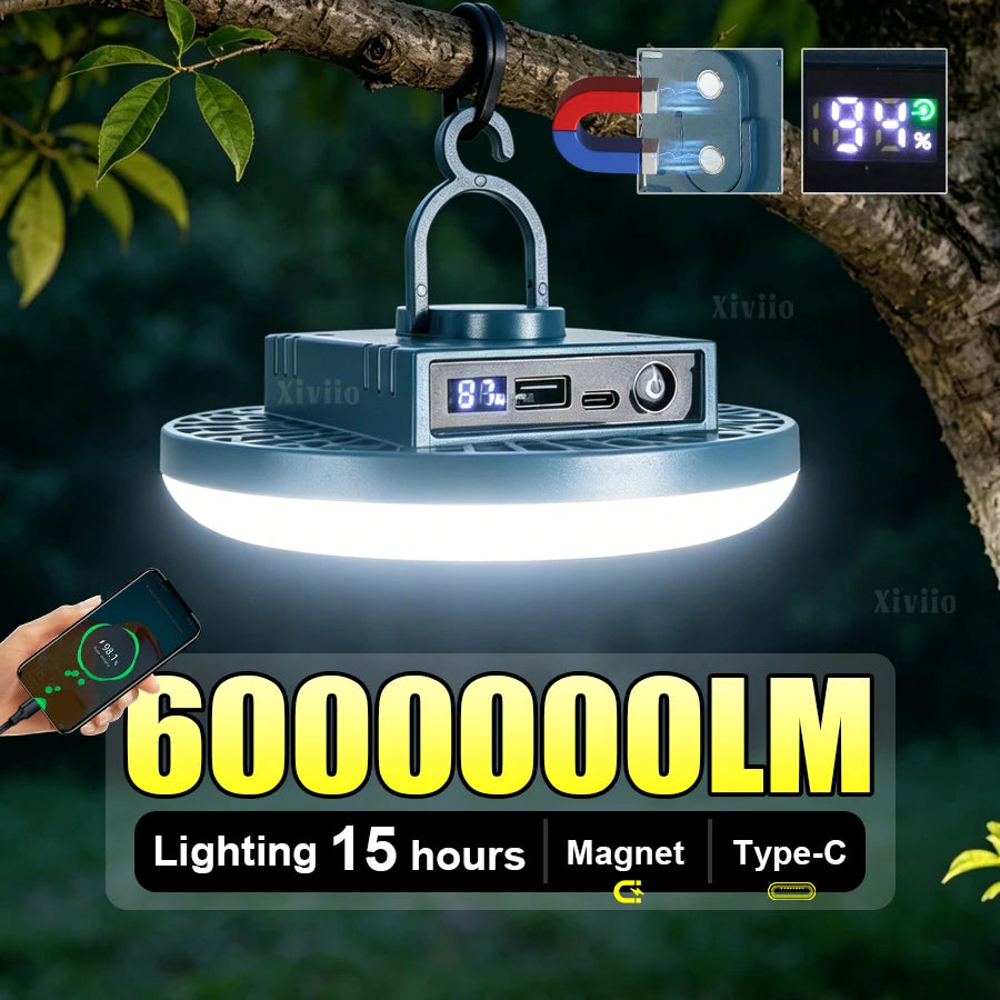 lampe portable led rechargeable aimantée écran digital usb camping travail pêcheextérieur