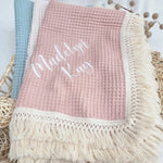 couverture acrylique coton bambou brodée franges rectangulaire enfant printemps automne moderne doucewasherhandpinkbeigeclair