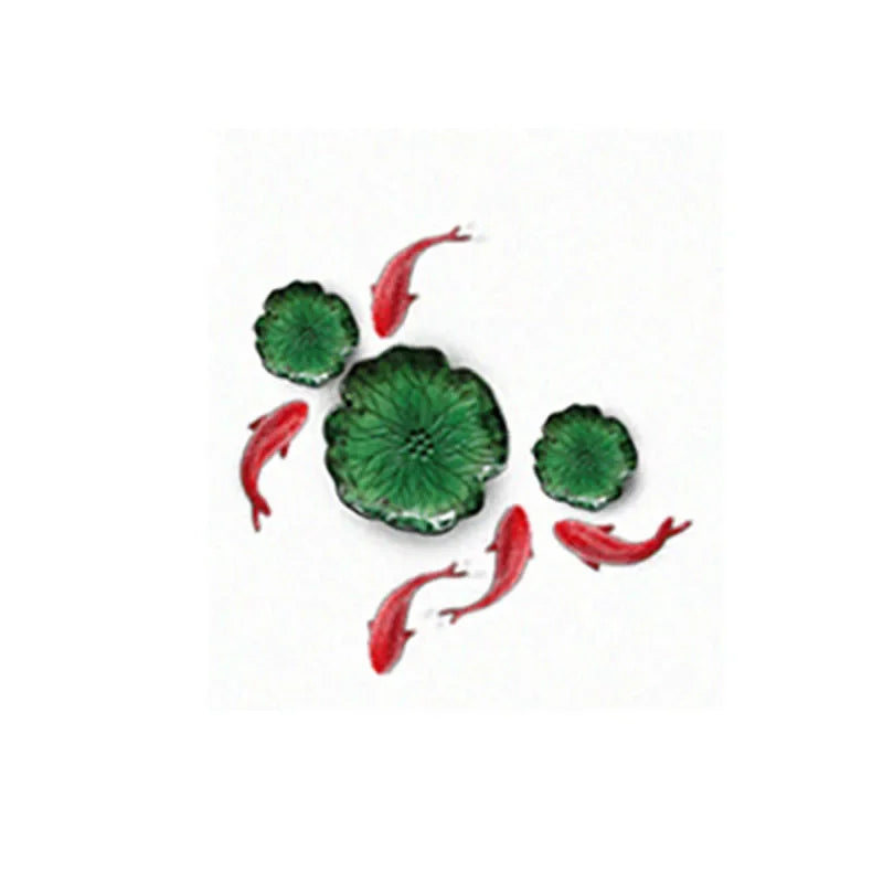 décoration murale moderne poissons rouges feuilles lotus blanc argenté verte