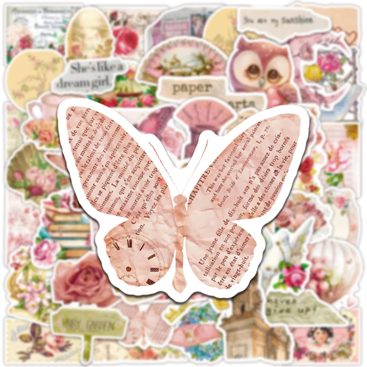 autocollants vintage rose fleurs papillons oiseaux adhésifs réutilisables eau résistants scrapbooking téléphone portable