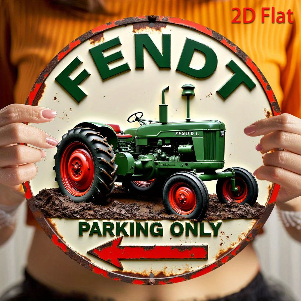 plaque decorative tracteur fendt vintage vert rouge beige parking only métal robuste decoration ferme
