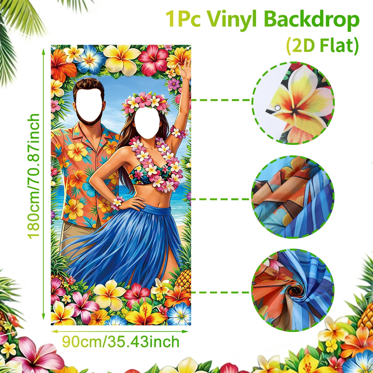 toile fond motif tropical hibiscus palmier anniversaire mariage fête enfant multicolore illustration