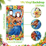toile fond motif tropical hibiscus palmier anniversaire mariage fête enfant multicolore illustration