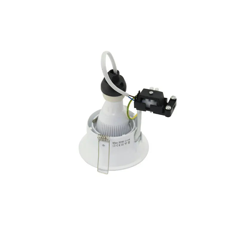 support spot led blanc rond moderne interrupteur bouton poussoir tringle ampoule led câbles électriques