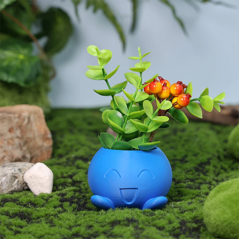cache pot bleu souriant plante verte cartoon moderneintérieur décoration jardin plastique