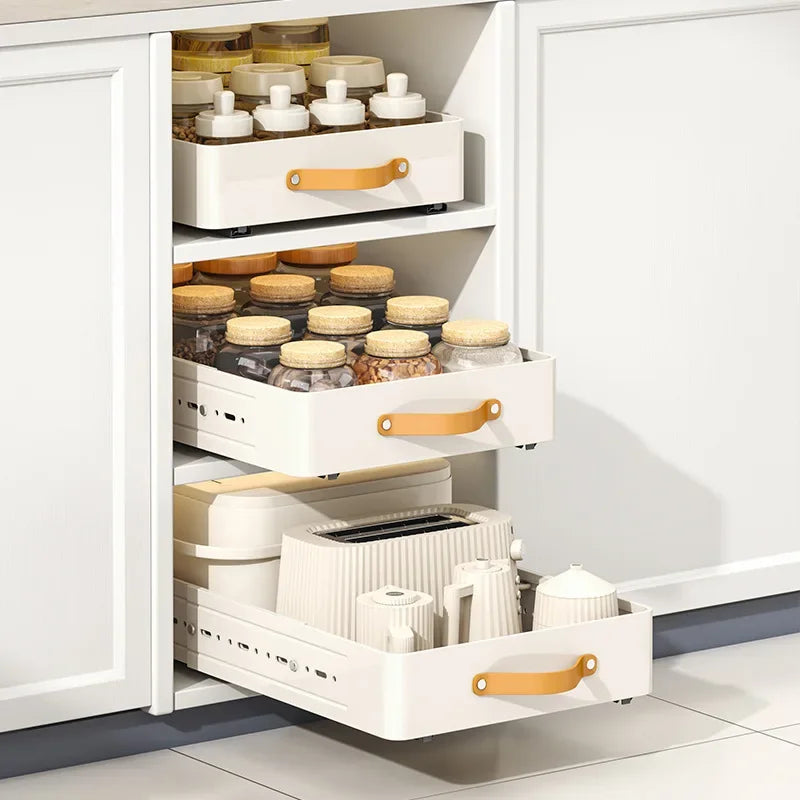 tiroirs rangement modulaires blanc beige texture mat poignées cuir compartiments coulissants moderne pratique scalable