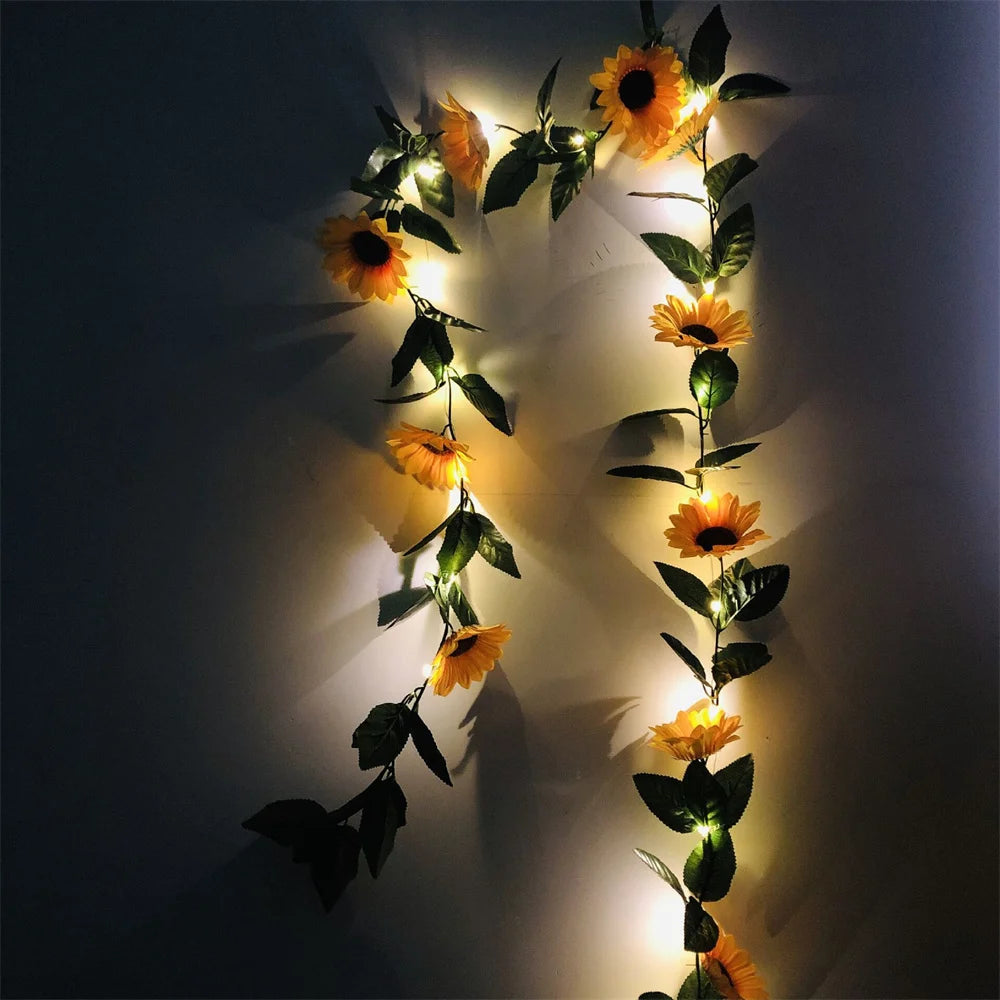 guirlande lumineuse tournesol 20led 2m feuilles vertes artificielles deco jardin mariage maison
