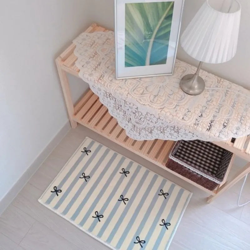 tapis moderne rayures horizontales beige bleu rose imperméable résistant décoloration