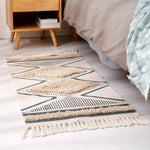 tapis boho chic motifs géométriques beige noir sol antidérapant salon chambre coucher