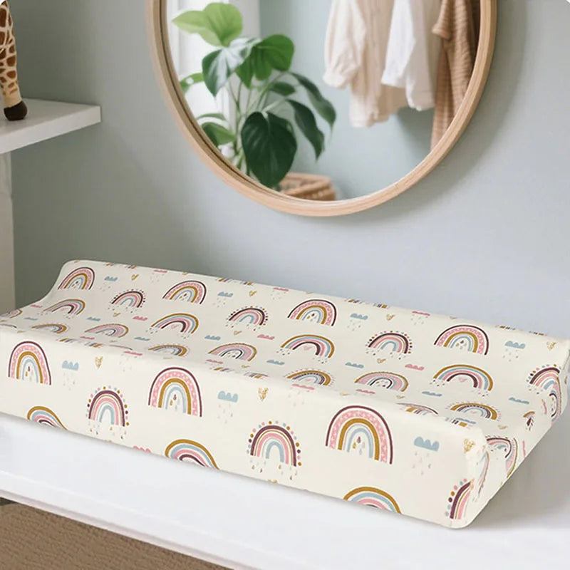 tapis changement bébé gris clair coeurs arc ciel cygnes élastiques moderne doux rose pâle