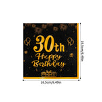 serviettes jetables anniversaire or noir élégantes imprimées ballons cadeaux feux artifice points dorés 30