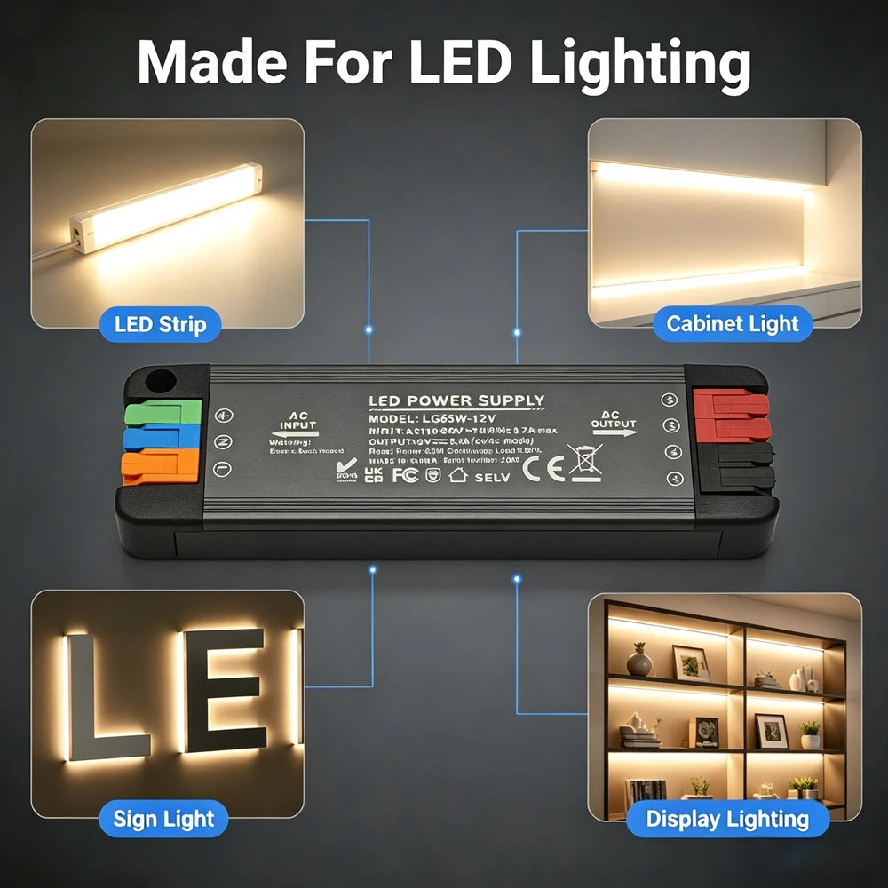 alimentation led 12v 24v 36w 65w 100w 200w clips noir moderne