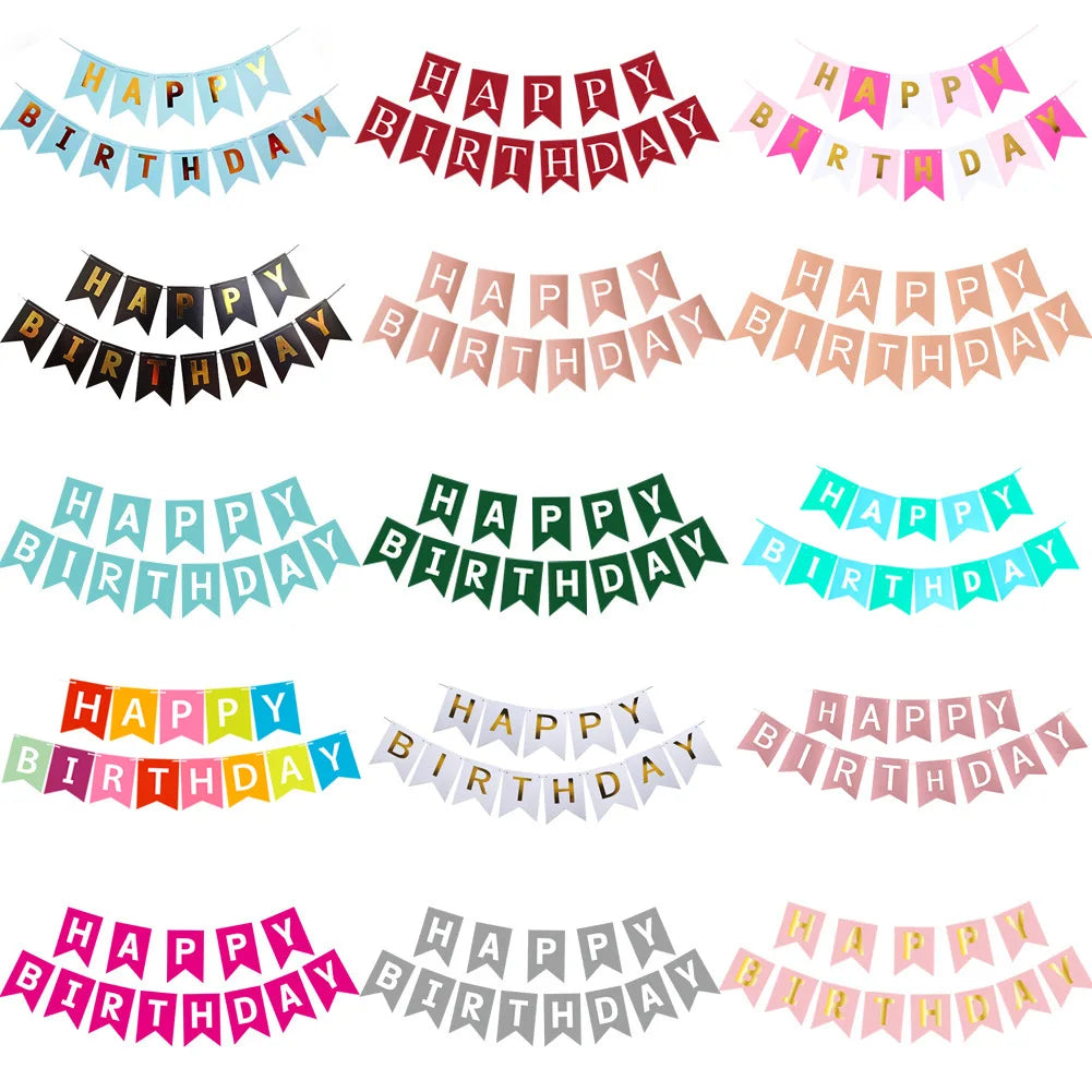 guirlande fanions happy birthday bleu rose vert noir blanc festif décoration anniversaire festive opaques