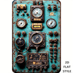panneau contrôle vintage steampunk bleu vert doré métal vieilli émail noir