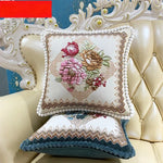 coussin carré brodé fleurs pompons élégant lavable 40x40cm 58x58cm polyester coton