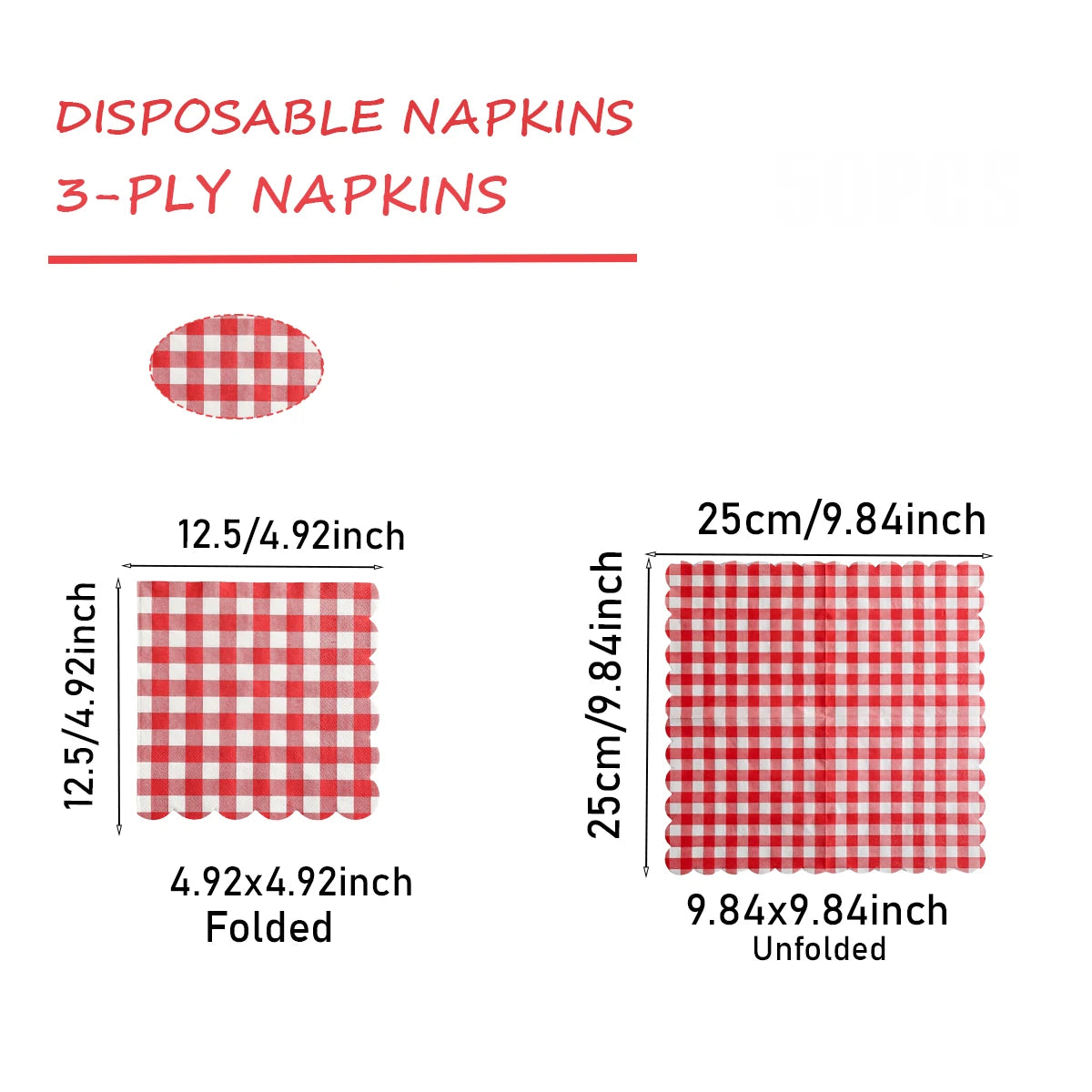 serviettes papier motif vichy rouge blanc decoration table rustique 9.84x9.84 poucesUsageIdéo