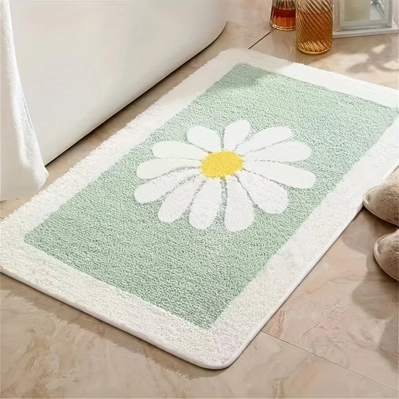 tapis bain moderne vert clair motif fleur blanche non glissant machine lavable 60cm 40cm
